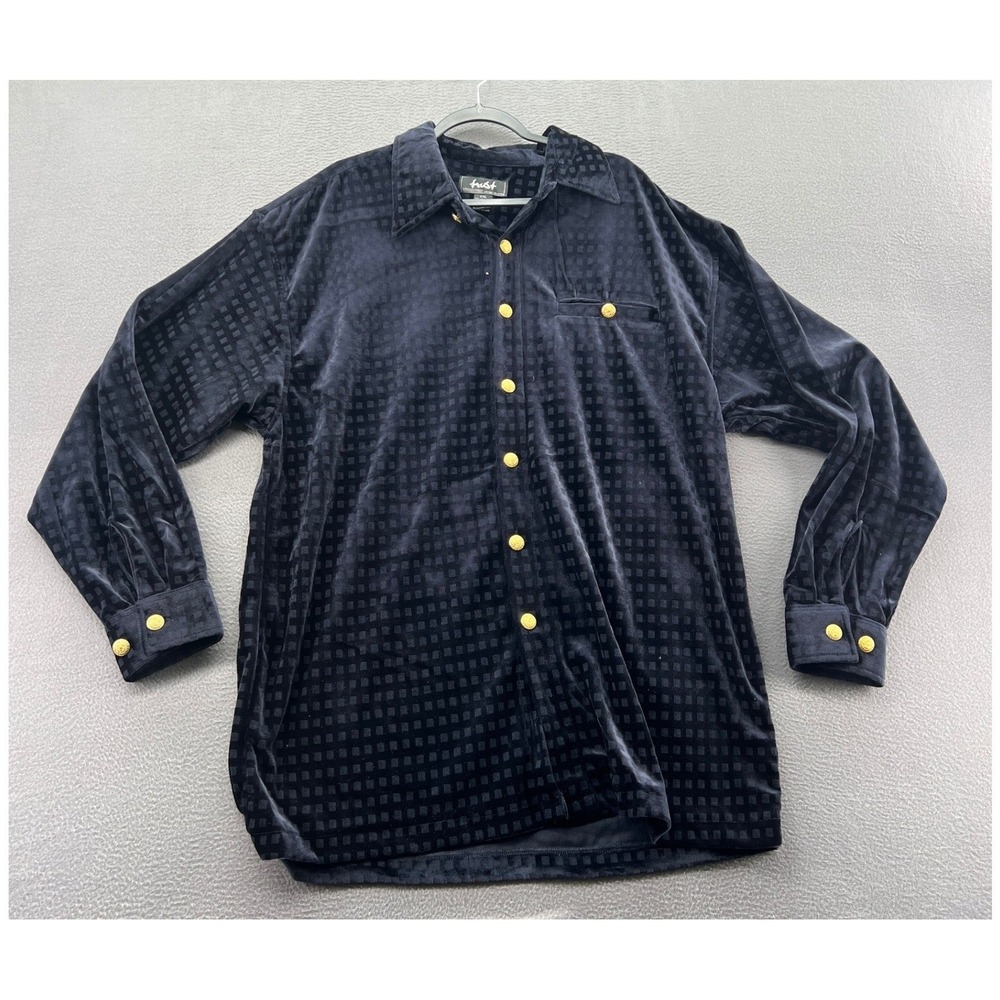 Trust Shirt Mens XXL Couture Collection Black Velvet Check Gold Buttons
